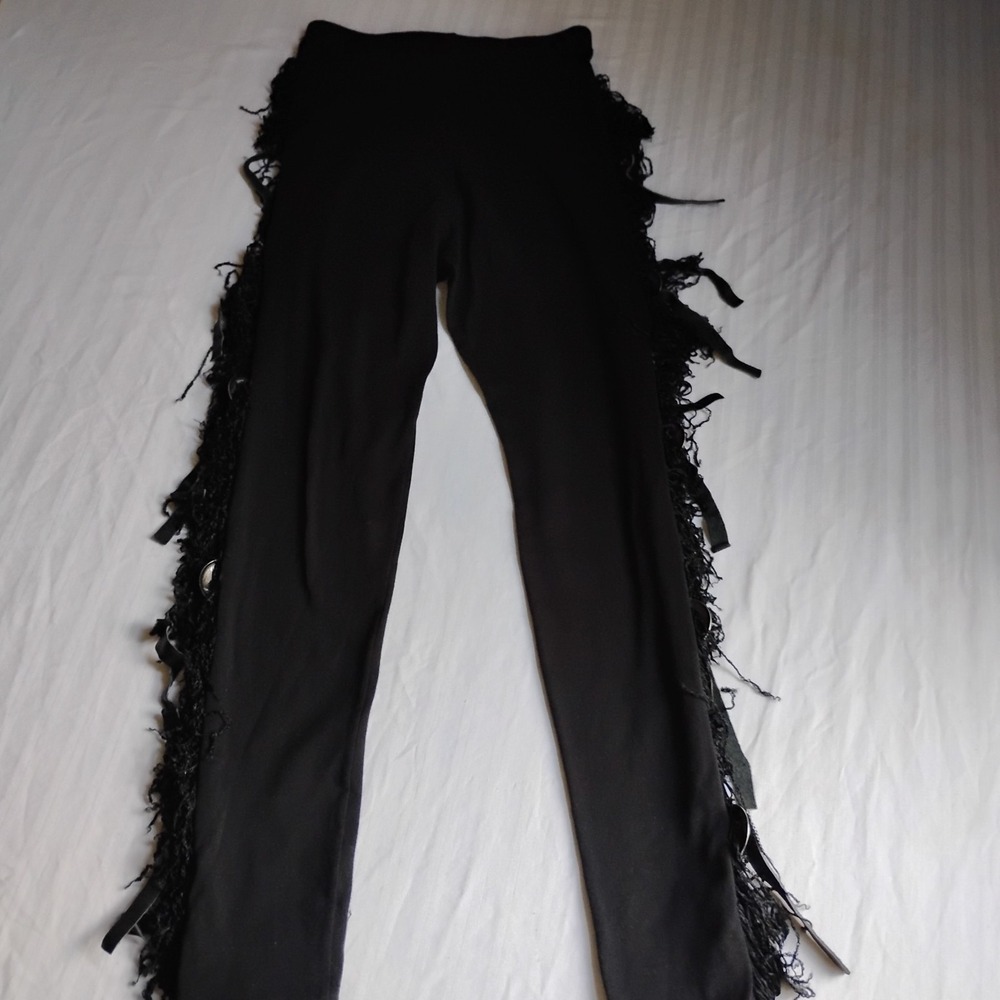 Tripp NYC Pants Small Fringe Beaded Legging Stretch Grunge Goth Vintage USA 90s - Picture 10 of 13